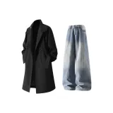 Чёрное пальто + синие штаны