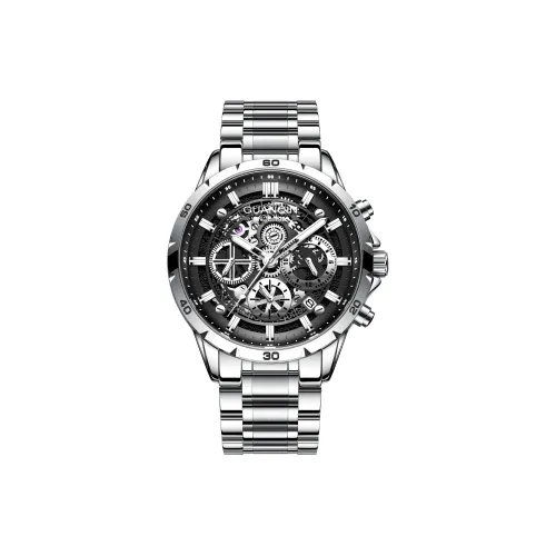 GUANQIN Speed Avant Garde Collection Кварцевый механизм Металлический ремешок Часы Мужские Черный циферблат