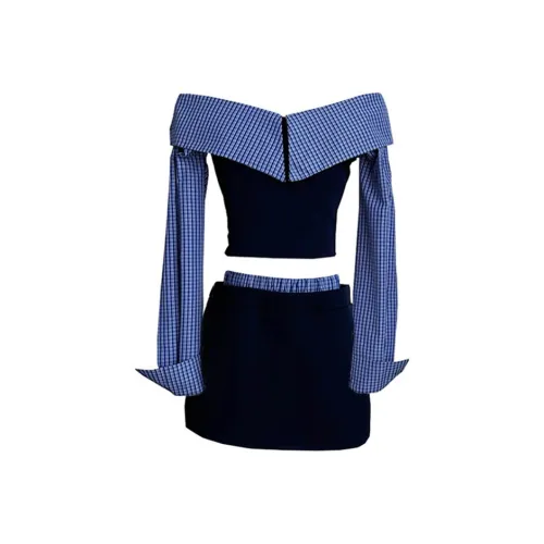 Meanalot Ночной морской синий Длинный рукав Топ + Ночной морской синий Короткая Юбка, Комплект одежды, Женский комплект с юбкой