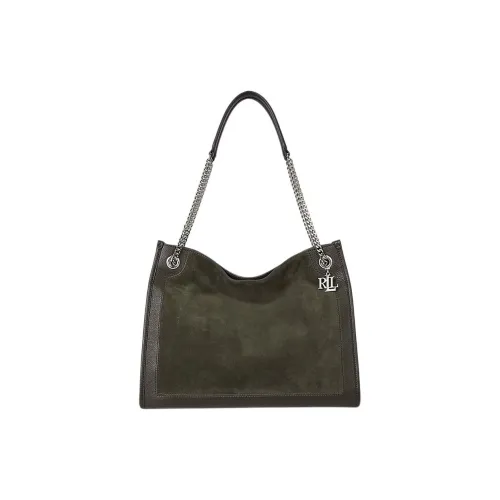 Ralph Lauren Кожа Тоут Сумка Сумка для покупок Сумка на плечо Большая женская Темно-оливковый