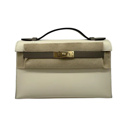 HERMES Mini Kelly Generation 1 Swift Кожа Сумка Женская Кремовый Белый и Асфальтовый Серый