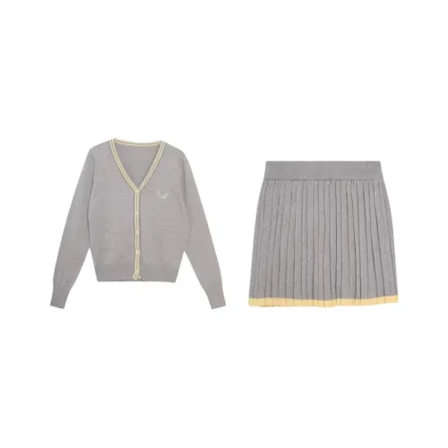 GORGEOUSIDEA Серый Кардиган + Короткая Юбка Женские Комплекты с Юбкой