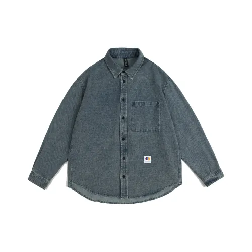 UNDOMAZE Весенний Осенний Деним Рубашка Свободного кроя Унисекс