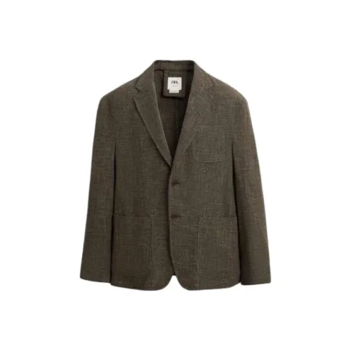 ZARA Темно-коричневый Желтый Мужской Деловой костюм