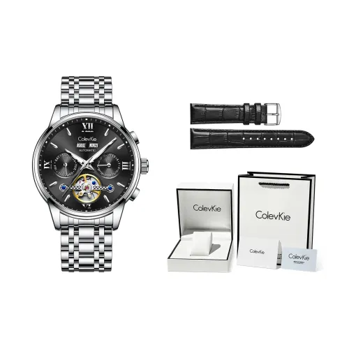 ColevKie Автоматический Механический Механизм Нержавеющая Сталь Ремешок Мужские Часы Черный Циферблат