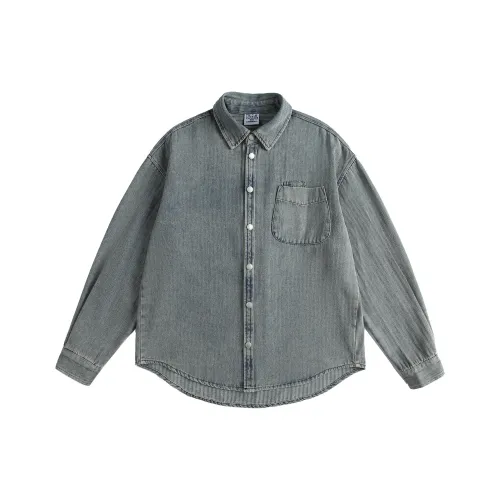UNDOMAZE Осенняя Джинсовая Рубашка Свободного Кроя Унисекс