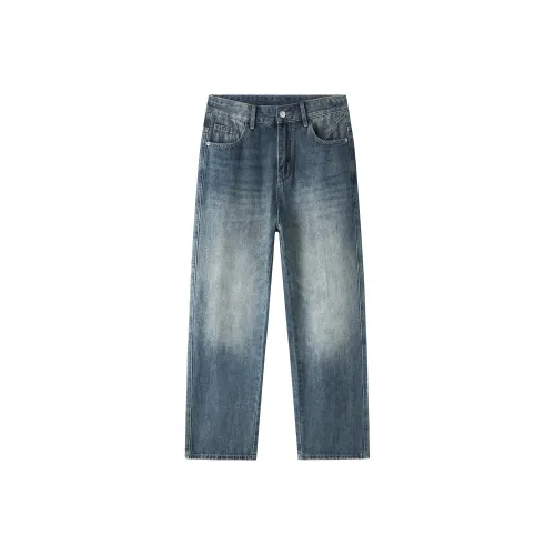 KM Винтажные синие унисекс джинсы