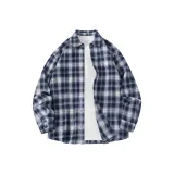 [Винтаж Клетка] Темно-синий клетчатый (Светлый кружевной логотип на груди)