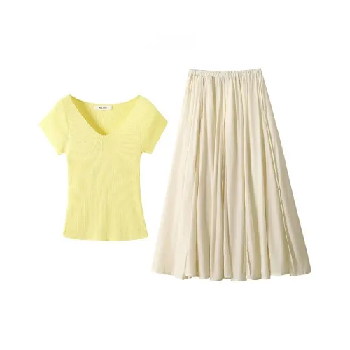 MARIE·COCO Желтый топ*1 + Юбка*1 Женские комплекты с юбкой