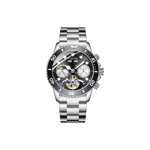 ColevKie Автоматический Механический Механизм Стальной Ремешок Мужские Часы Зеленый Циферблат