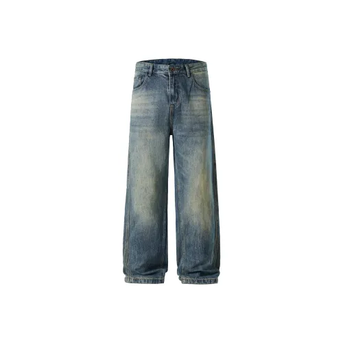 KM Винтажный синий унисекс джинсы