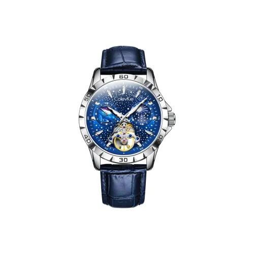 ColevKie Автоматический Механический Механизм Часы с Ремешком из Натуральной Кожи Мужские Черный Циферблат