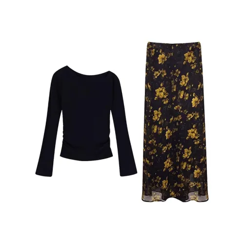 MARIE·COCO Черный топ + Юбка Женские Комплекты с юбкой