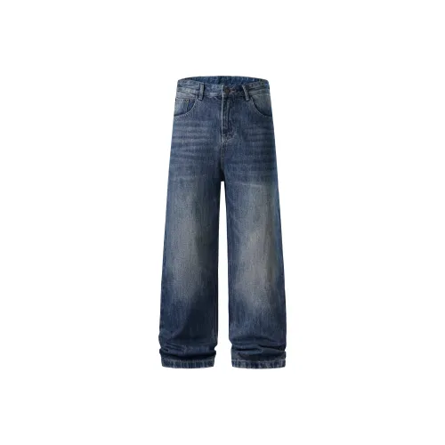 KM Винтажный синий унисекс джинсы