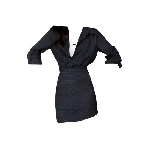 ONE PASS STUDIO Полосы Женские Длинные Платья с Рукавами