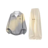 Серый свитшот + абрикосовые штаны