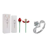 Одна цветущая красная розовая коробка для кольца + кольцо