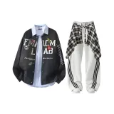 Чёрный+Белый Фотиния Серый Брюки