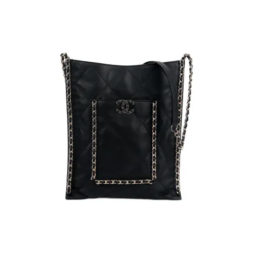 CHANEL Сумка из коровьей кожи Сумка для покупок Сумка-тоут Сумка-хиппи Сумка через плечо Маленькая женская Черная