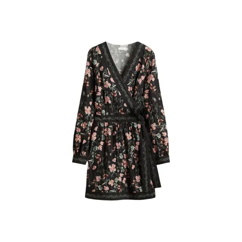 H&M Черный цветок Женские Длинные Платья с Длинными Рукавами