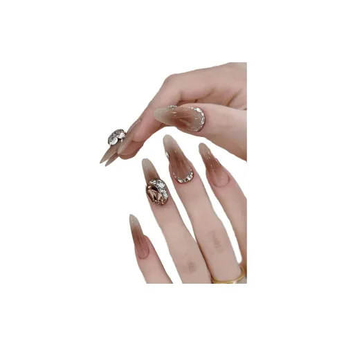 T Z Премиум Свет Роскошь Барокко Сверкающий страз Кошка's Eye False Nail Миндаль Длинный Градиентный Коричневый Градиентный Французский