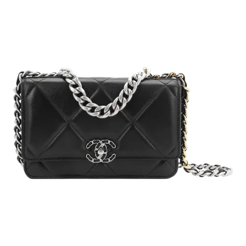 CHANEL 19BagWOC Овчина Сумка через плечо Кошелек Женские Черный