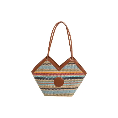 XOKY ПУ (полиуретан) с соломенной плетенью сумка на плечо стандартная женская хаки синий