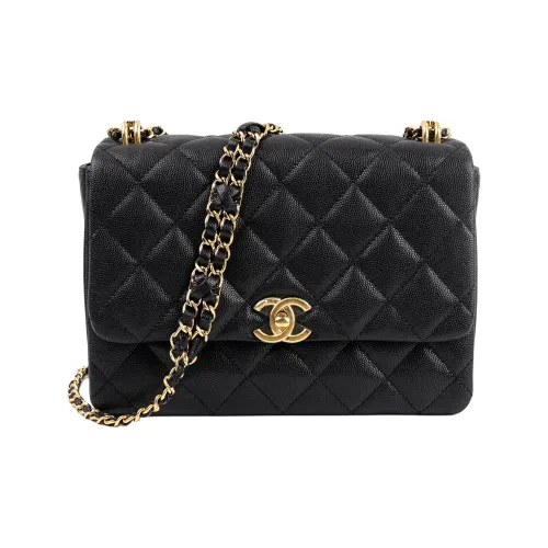 CHANEL 22K Осенний и Зимний Личи Коровья Кожа Сумка с Клапаном Сумка через плечо Женская Черная