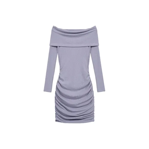 Фиолетовый с плиссами облегающий крой короткая юбка женские длинные рукава платья