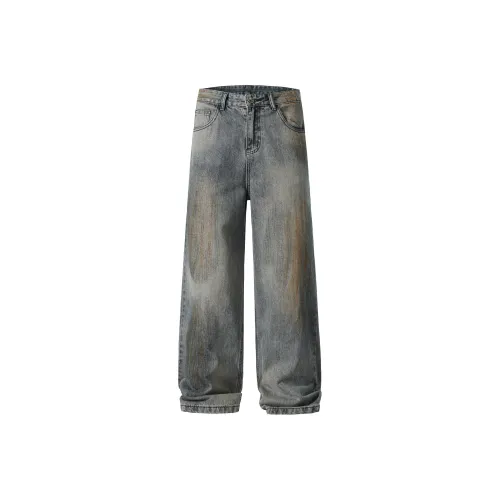 KM Синий Серый Унисекс Джинсы