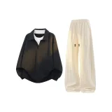 Чёрный свитшот + абрикосовые штаны