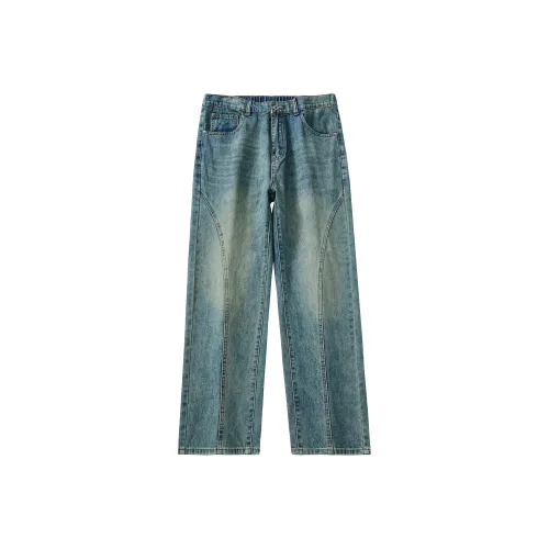 KM Винтажный синий унисекс джинсы