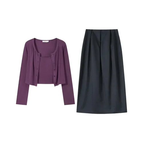MARIE·COCO Фиолетовый Топ на бретелях Кардиган + Юбка Женские Комплекты с юбкой