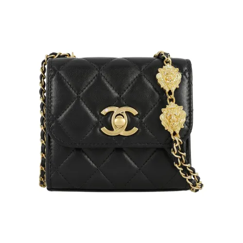 CHANEL Sheepskin Маленькая Квадратная Сумка через плечо Женская Черная