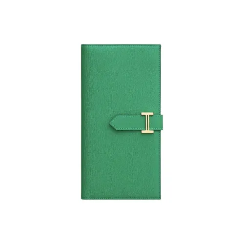 HERMES Bearn Козья кожа Кошелек Женские 6W Menthe Мятно-зеленый