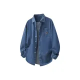 [Деним Длинный рукав Рубашка] Medium Blue (Mountain Adventure Логотип на груди)