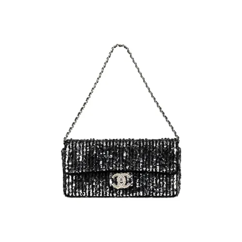 CHANEL 23P SS Rhinestone Bling Evening Bag Чехол для телефона Клатч Сумка через плечо Женская Черная