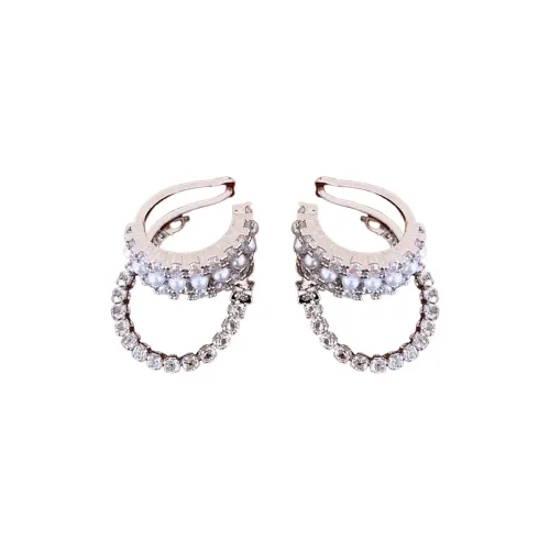 Drejew Медный Циркон Искусственная жемчужина Нижняя заколка Серьги Женские