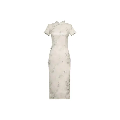 DITB Персиковые цветы And Бамбук For Miles Женские Ципао