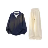 Темно-синий синий свитшот + абрикосовые штаны