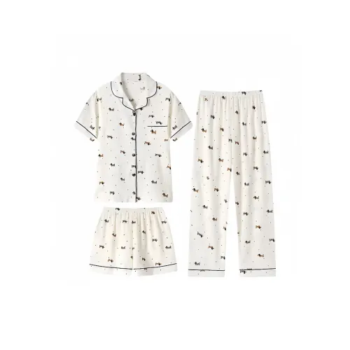 QIAOYUN Полосатый Собака Женские Пижамные Комплекты