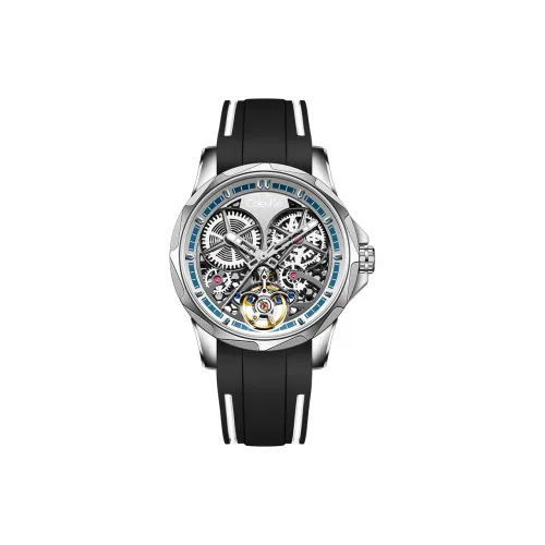 ColevKie Автоматический Механический Механизм Резиновый Ремешок Часы Мужские Серебристый Циферблат