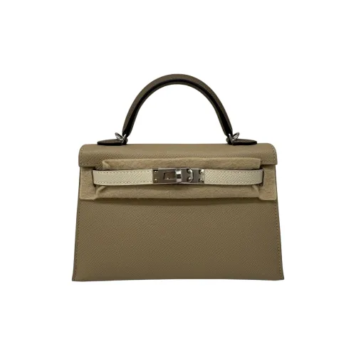 HERMES Mini Kelly 2nd Generation Эпсом Кожа Сумка Мини Женская Тренч Серый Кремовый Белый Слон Серый