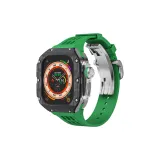 Серебряная титановая оправа с зеленым ремешком из фторкаучука