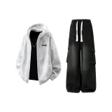 Светло-серый топ + черные штаны