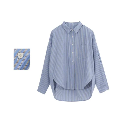 ZIMO Синие полосы Цветочный Женские Рубашки