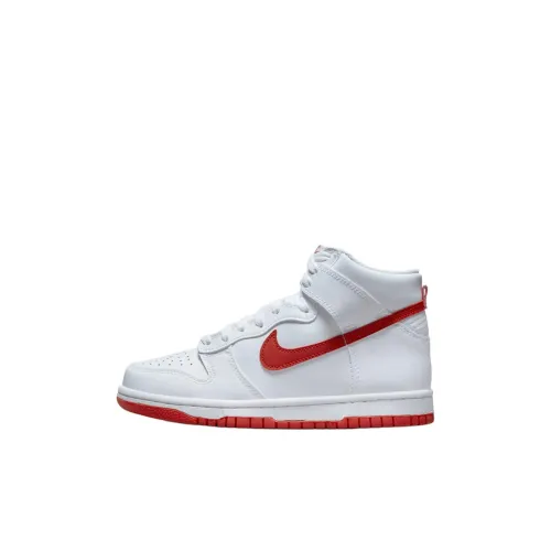 Nike Dunk High Топ Детские Скейтбординги Белый Красный Унисекс