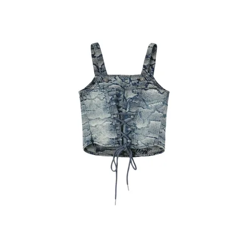 EVISU Джинсовый синий сплошной принт Женские Майки