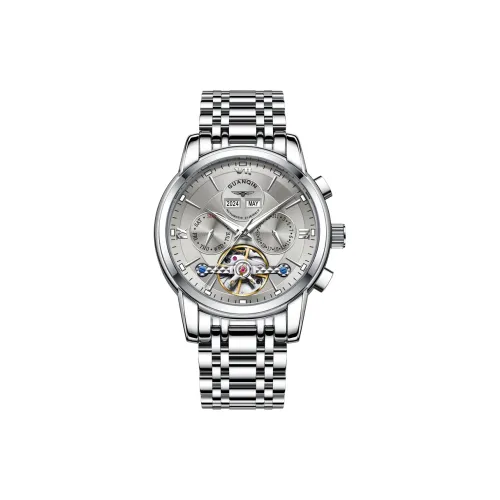 GUANQIN Автоматический Механический Механизм Нержавеющая Сталь Ремешок Часы Мужские Черный Циферблат