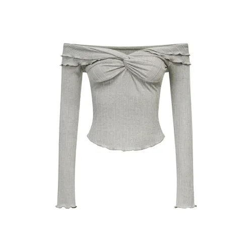 Ariseism Стандартный Stylish Off The Плечо С рюшами на подоле Длинный рукав Т-рубашка Женская AUTUMN Girl Hot Фит Трикотажный Топ Женский